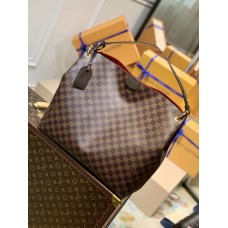 Louis Vuitton N44045 grande grade de café vermelha Bolsa Designer em Damier Canvas Graceful MM