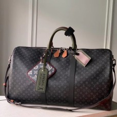 Louis Vuitton M56856 Black Flower KEEPALL BANDOULIERE - LV Keepall Bandouliere 50