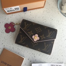 Louis Vuitton M64203 Cartera Victorine de lona con monograma de 24 quilates Five Money Money con dije de flores Rosa