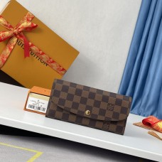 Toma real de Louis Vuitton N60214 hebilla dorada pared en polvo marrón Emilie Wallet Damier Ebene Canvas