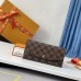 Foto real de Louis Vuitton N60214 fivela dourada marrom pó walle Carteira Emilie Damier Ebene Canvas