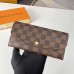 Реальный снимок Louis Vuitton N60214 с золотой пряжкой, коричневый пудровый кошелек Emilie Кошелек Damier Ebene Canvas