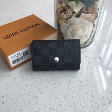 حامل بطاقة الأجهزة Louis Vuitton N62630 24K - 6 حامل مفاتيح Damier Ebene سلع جلدية صغيرة للنساء