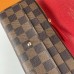 Реальный снимок Louis Vuitton N63544 с золотой пряжкой, коричневой сеткой, красного цвета Кошелек Emilie Canvas Damier Ebene